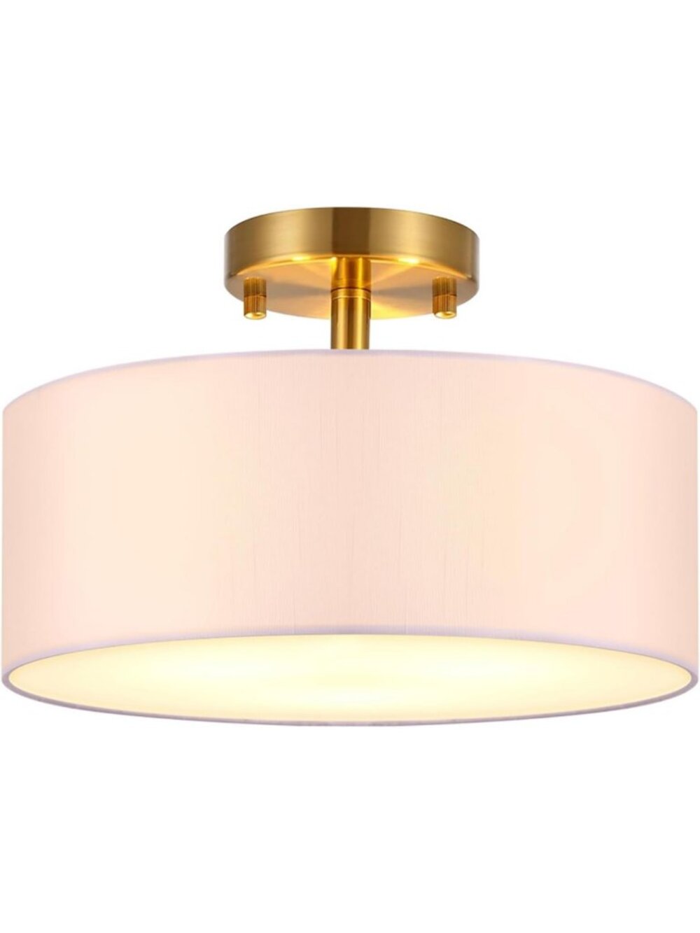 Stylish 15" Semi-Flush Mount Drum Ceiling Light with White Fabric Shade & Gold